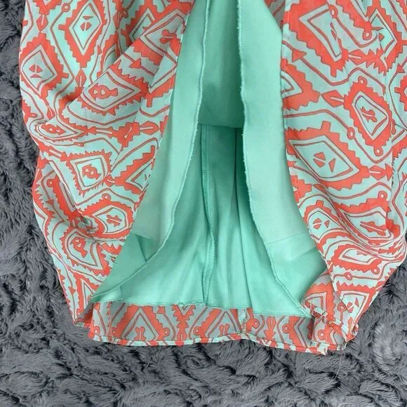 Sequin Hearts Dress Womens Size Small Orange Aqua Smocked Boho Indie Unique Alt - Picture 5 of 10